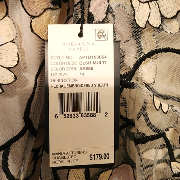 ADRIANNA PAPELL Dress White W/ Black Lace Sheer Embroidery NWT Size 14 - Picture 2 of 8